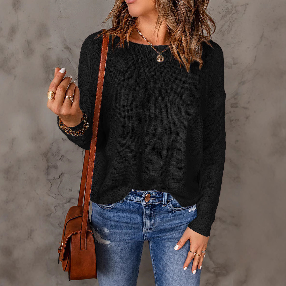 Damen - Eleganter lässiger Strickpullover - Weit geschnitten - Bequeme Mode für jeden Anlass