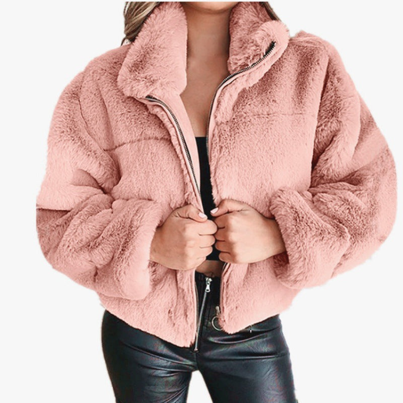 Damen - Mittellange Jacke - Übergröße - Weicher Kunstpelz - Modischer Winterlook