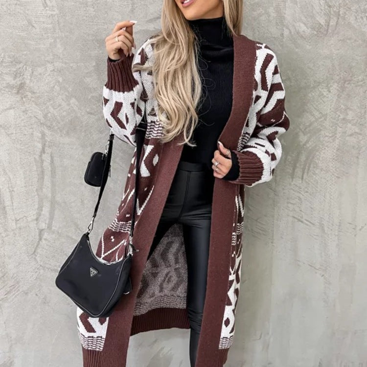 Damen - Strickjacke mit Grobstrickmuster - Wollmischung - Stilvolles Grafikdesign - Modische Strickmode