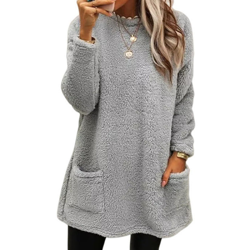 Damen - Weit geschnittener Fleece-Pullover - Praktischen Taschen - Warm und bequem für jeden Tag