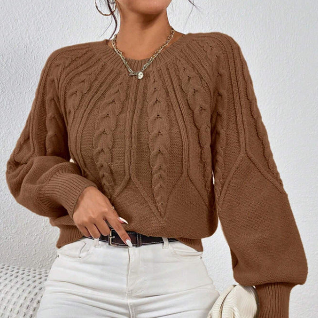 Damen - Strickpullover - Zopfmuster - Weit geschnitten