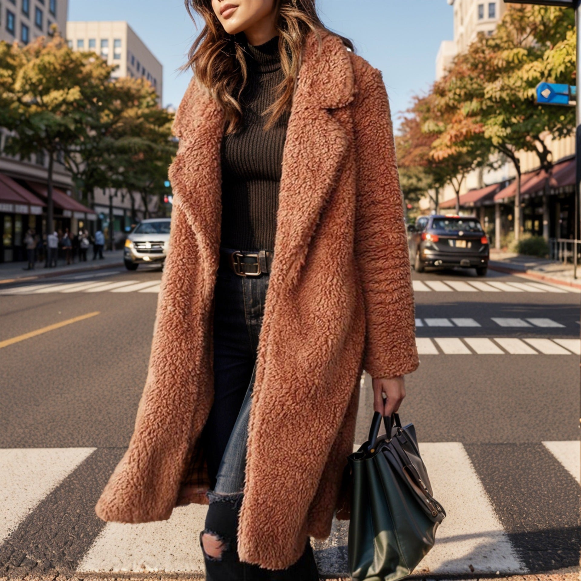 Damen - Übergroßer Teddy Mantel - Gefüttertem Kragen - Warm Stilvoll - Ideal für kalte Tage