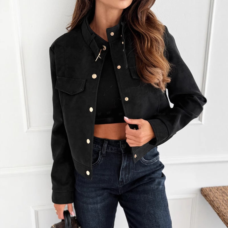 Damen - Jacke - Weichem Wildleder - Knopfdetails - Stilvolle Mode für jede Gelegenheit