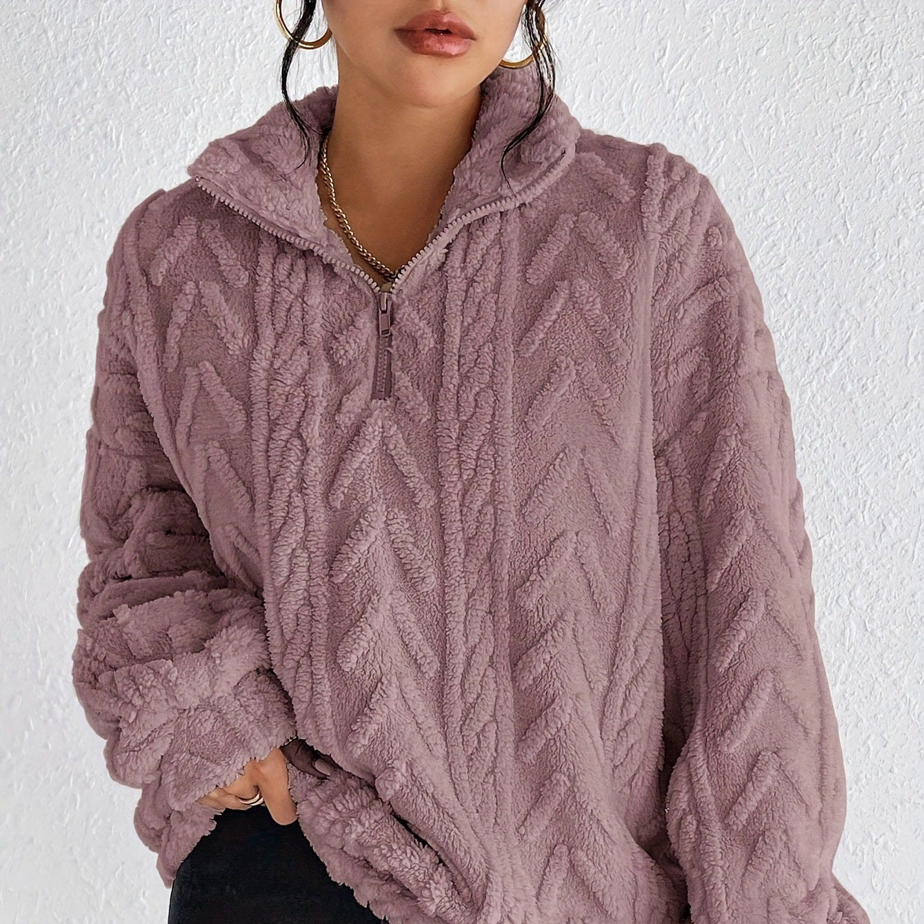 Damen - Fleece Pullover - Hoher Kragen - Bequem und Warm - Perfekt für kühle Tage