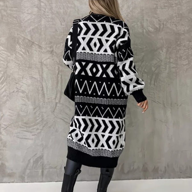 Damen - Strickjacke mit Grobstrickmuster - Wollmischung - Stilvolles Grafikdesign - Modische Strickmode