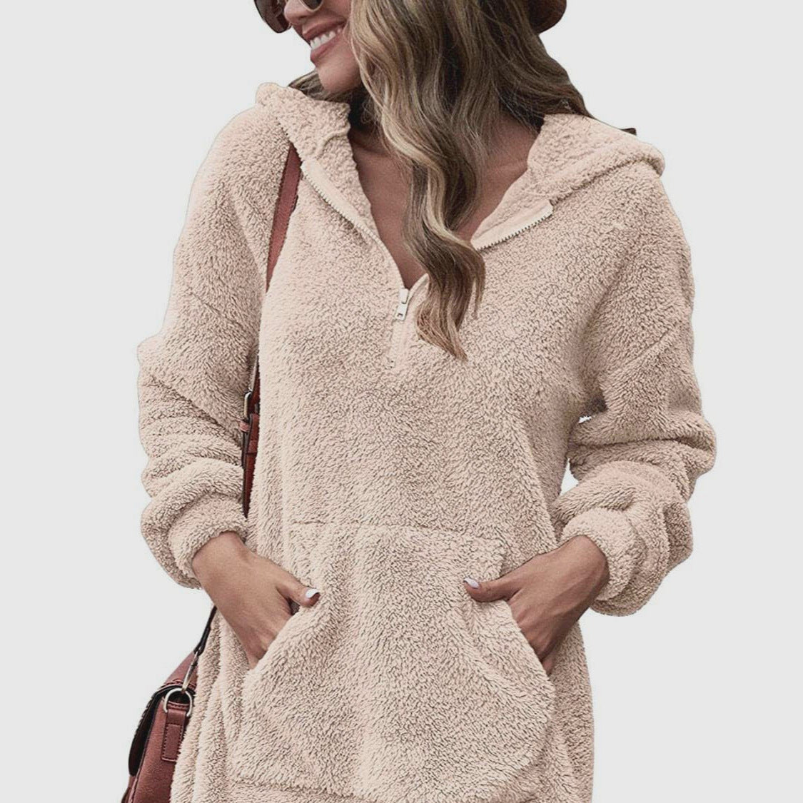 Damen - Kapuzenkleid - Halbreißverschluss Stil - Bequem und warm für entspannte Tage