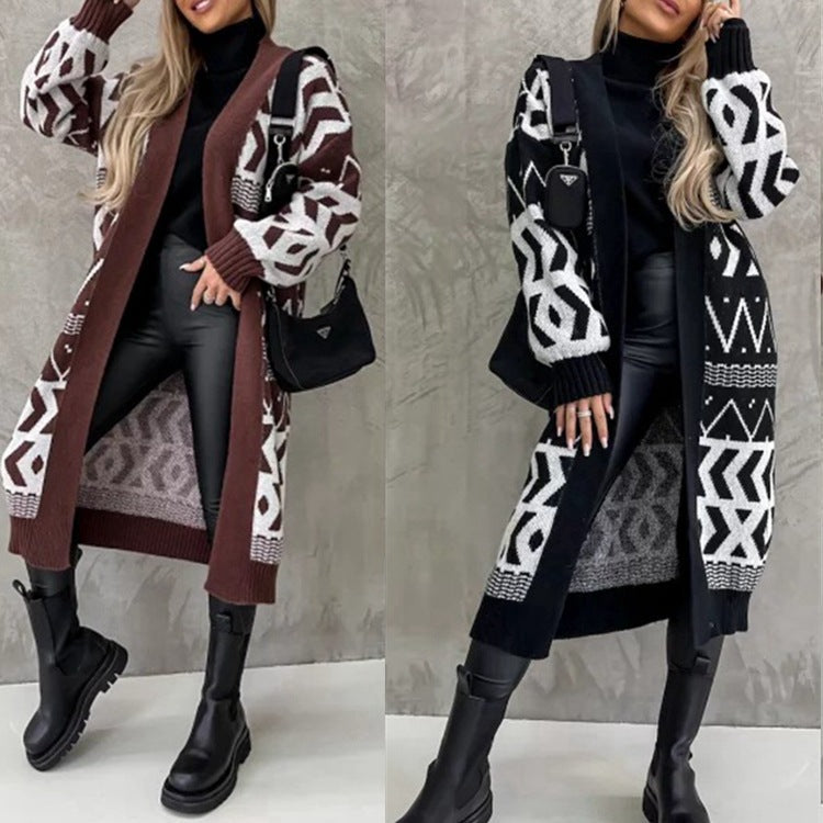 Damen - Strickjacke mit Grobstrickmuster - Wollmischung - Stilvolles Grafikdesign - Modische Strickmode