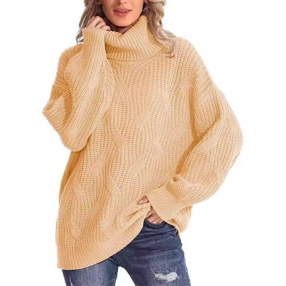 Damen - Strickpullover - Zopfmuster mit hohem Kragen - Stilvoller Pullover für kühle Tage