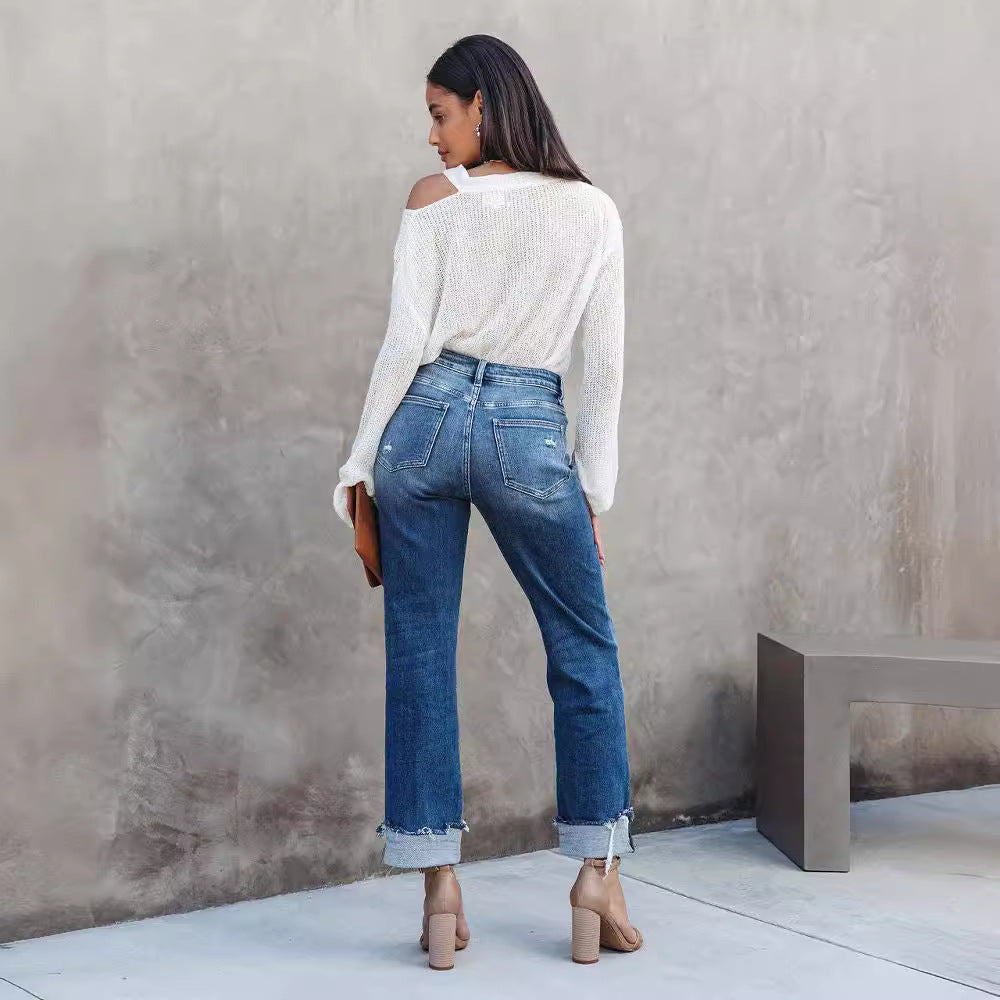 Damen - Schlaghosen - Hoher Taille - Bequemer Stretch Stoff - Modischer Look für jeden Anlass