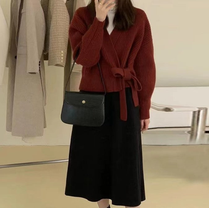 Damen - Wickel Cardigan - Weite Ärmel & Taillengürtel - Bequemer Stil für jeden Anlass