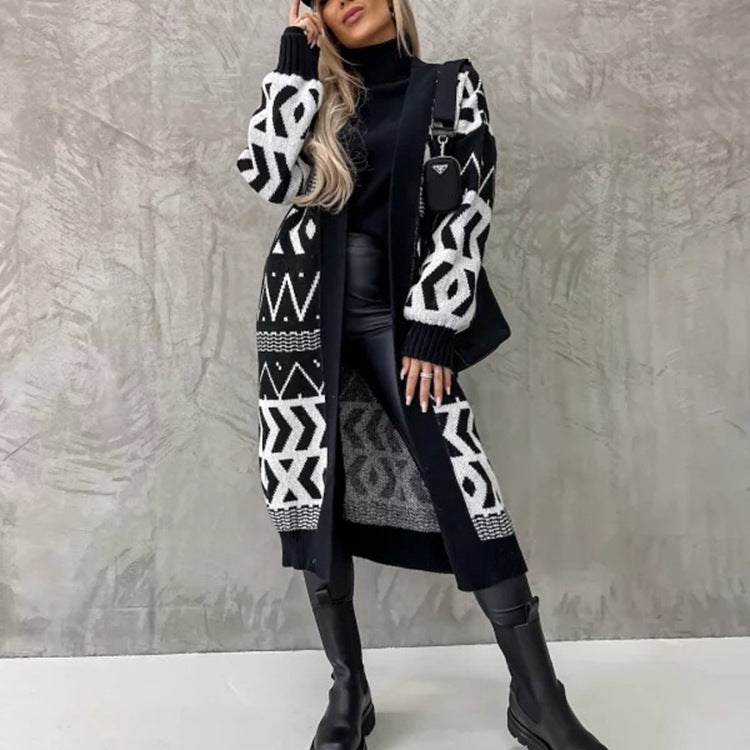 Damen - Strickjacke mit Grobstrickmuster - Wollmischung - Stilvolles Grafikdesign - Modische Strickmode