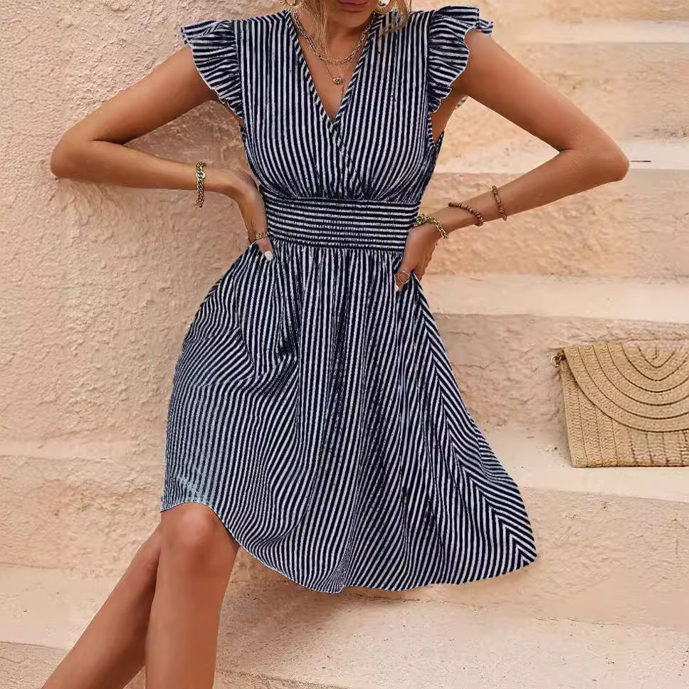Damen - Gestreiftes Kleid - Bequemen Stoff - Trendiges Outfit für Freizeit Ausflüge - Stylisch & Vielseitig