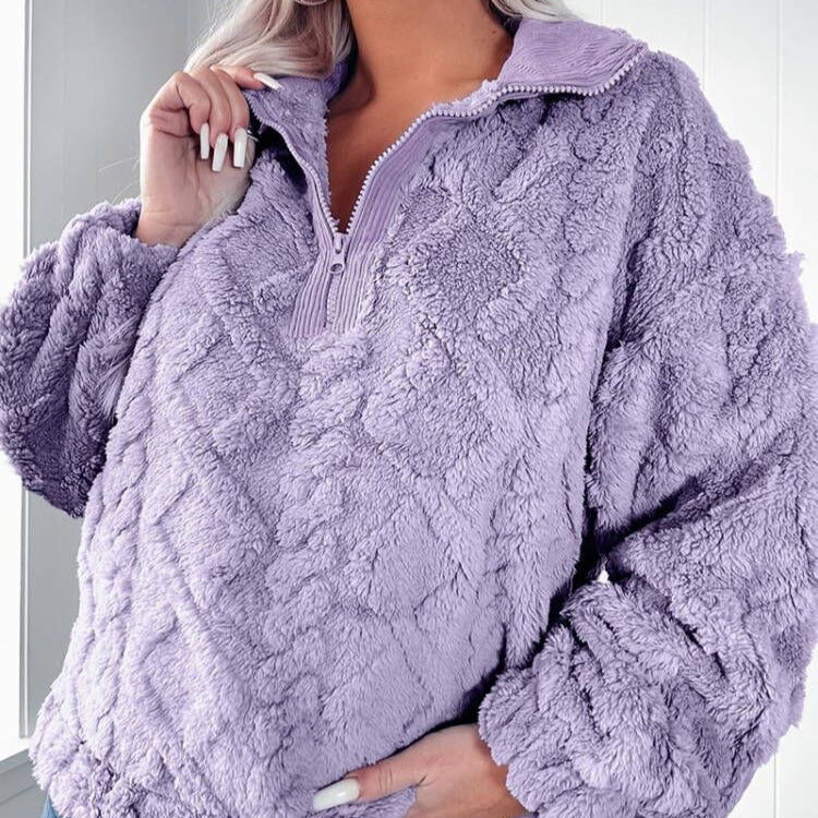 Damen - Fleece Pullover - Hoher Kragen - Halbreißverschluss - Bequem und Warm für jede Gelegenheit