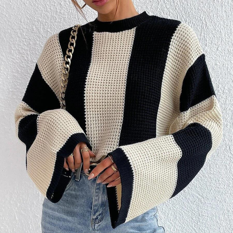 Damen - Strickpullover - Weiten Ärmeln - Wabenmuster und gemütlichem Stil - Perfekt für jeden Anlass
