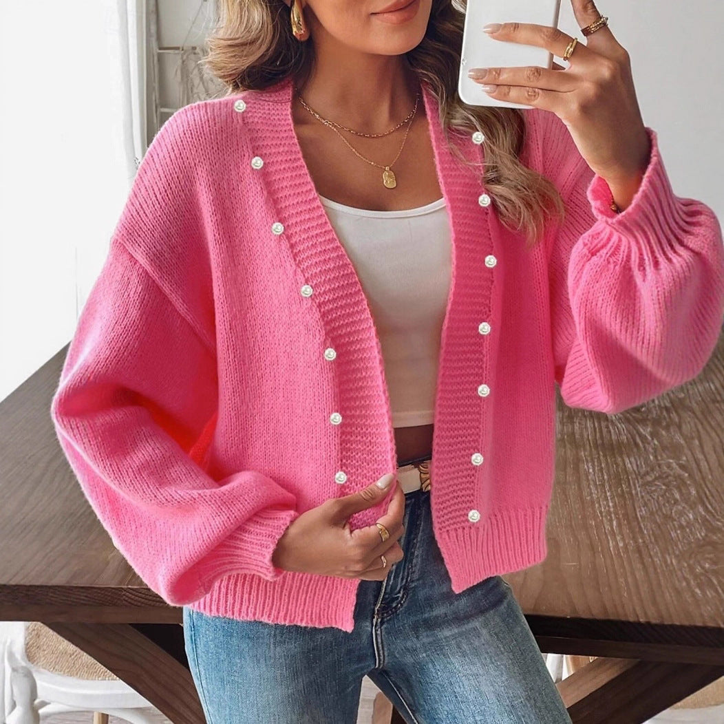 Damen - Strickjacke - Weit geschnitten mit eleganten Perlmuttknöpfen - Modischer Komfort