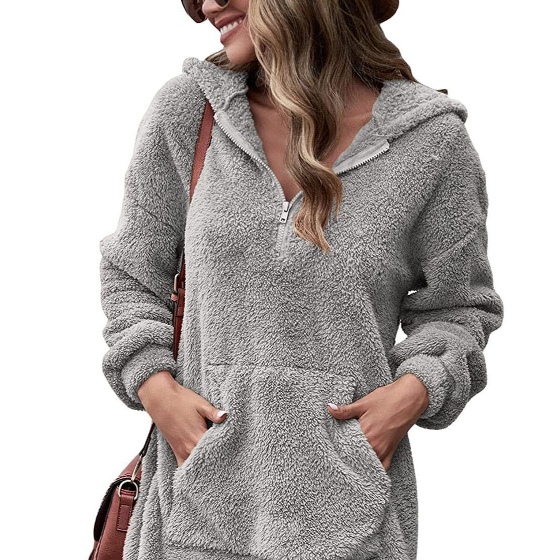 Damen - Kapuzenkleid - Halbreißverschluss Stil - Bequem und warm für entspannte Tage