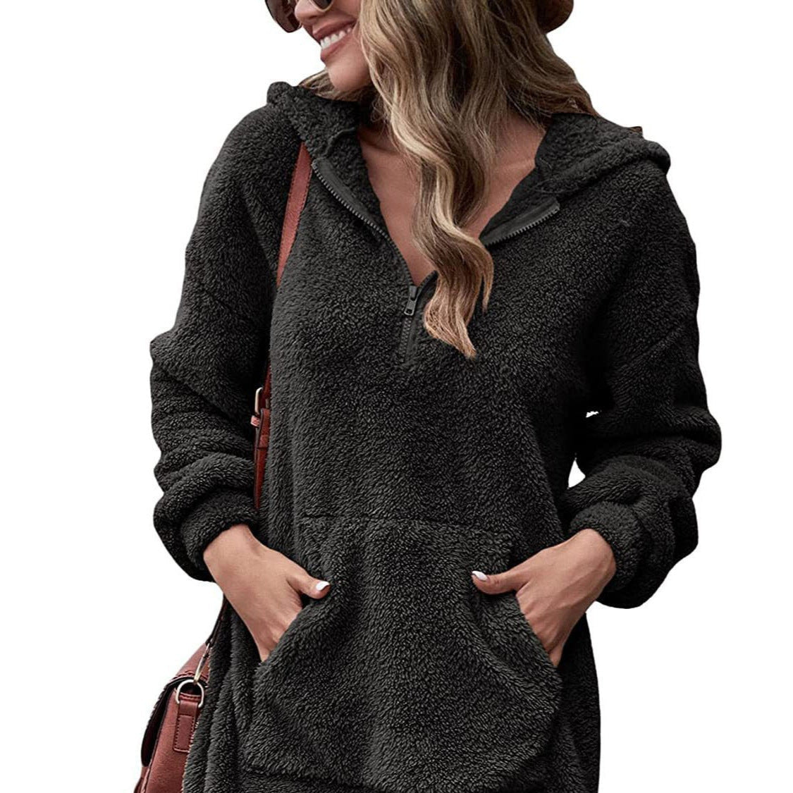 Damen - Kapuzenkleid - Halbreißverschluss Stil - Bequem und warm für entspannte Tage