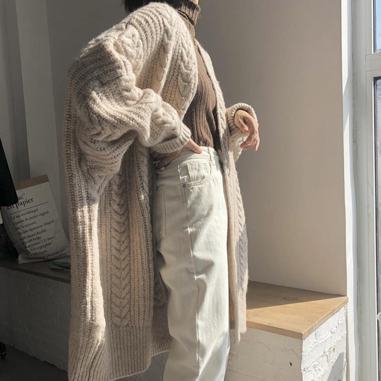 Damen - Übergroße Strickjacke - Grobes Strickmuster - Rautendesign - Modische Strickmode für kalte Tage