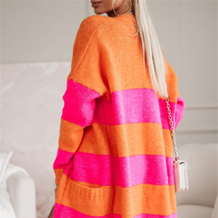 Damen - Stylischer Strickmantel - Wollmischung - Modischer Look mit Bold Stripes - Perfekt für jeden Anlass