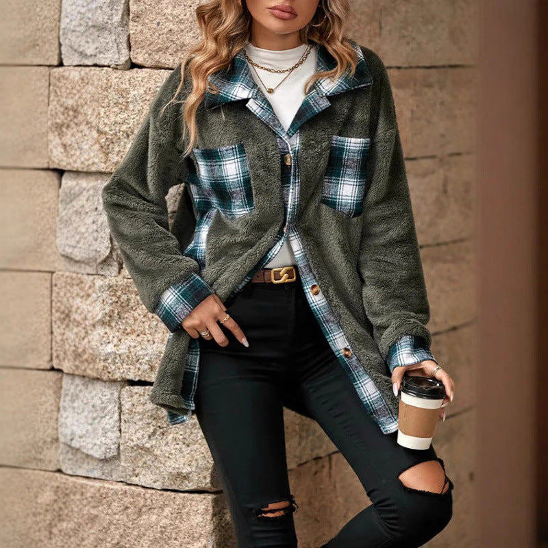 Damen - Fleece Hemdjacke - Gefüttert im Karodesign - Bequeme und Stilvolle Freizeitjacke
