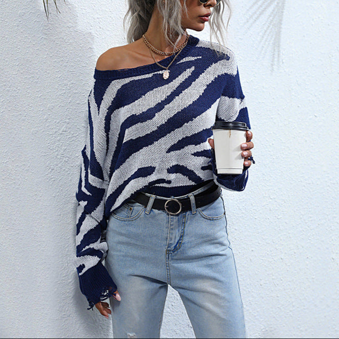 Damen - Strickpullover - Zebramuster - Bequem und modisch für jeden Anlass