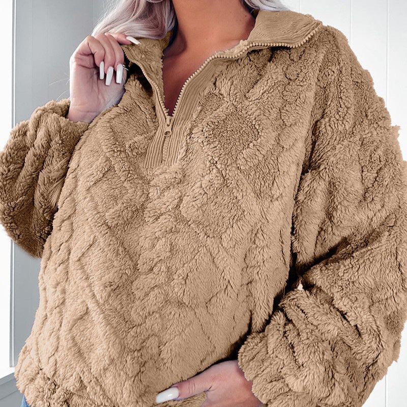 Damen - Fleece Pullover - Hoher Kragen - Halbreißverschluss - Bequem und Warm für jede Gelegenheit
