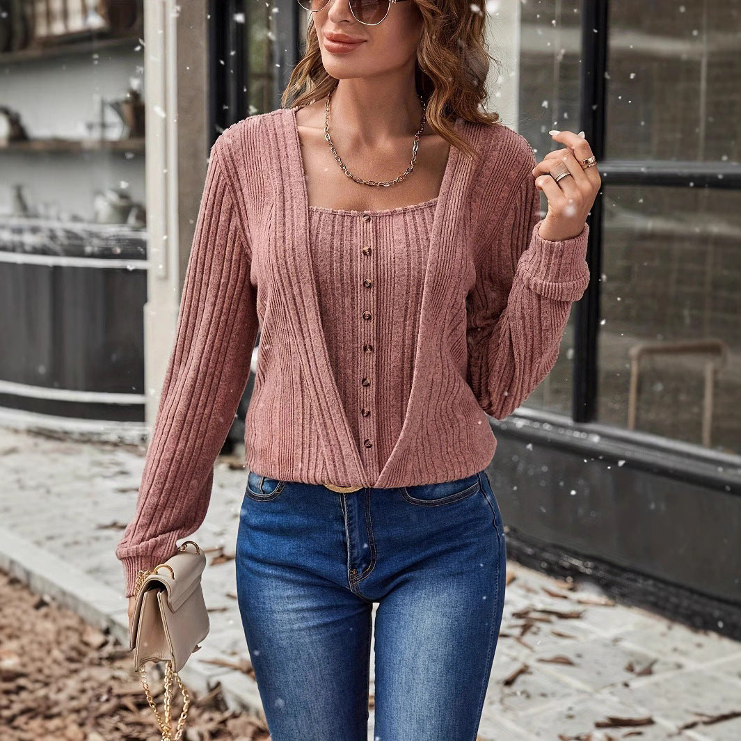 Damen - Strickjacke mit tiefem V-Ausschnitt - Elegante Knopfleiste - Vielseitige Mode für jeden Anlass