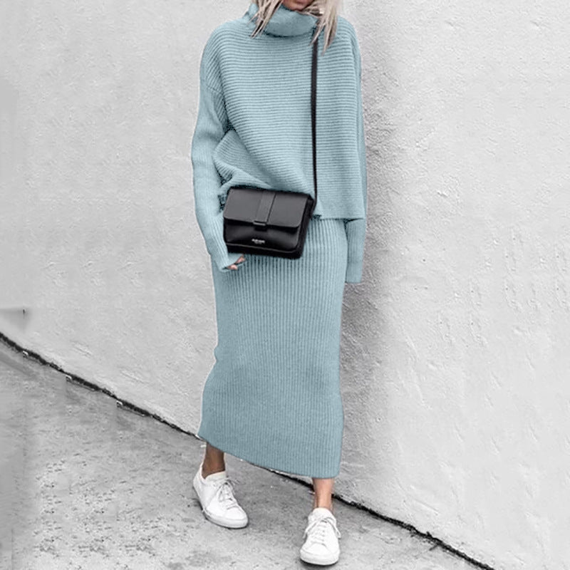 Damen - Rollkragen Strick Kombi Set - Geripptes Design - Modische Strickmode für jeden Anlass