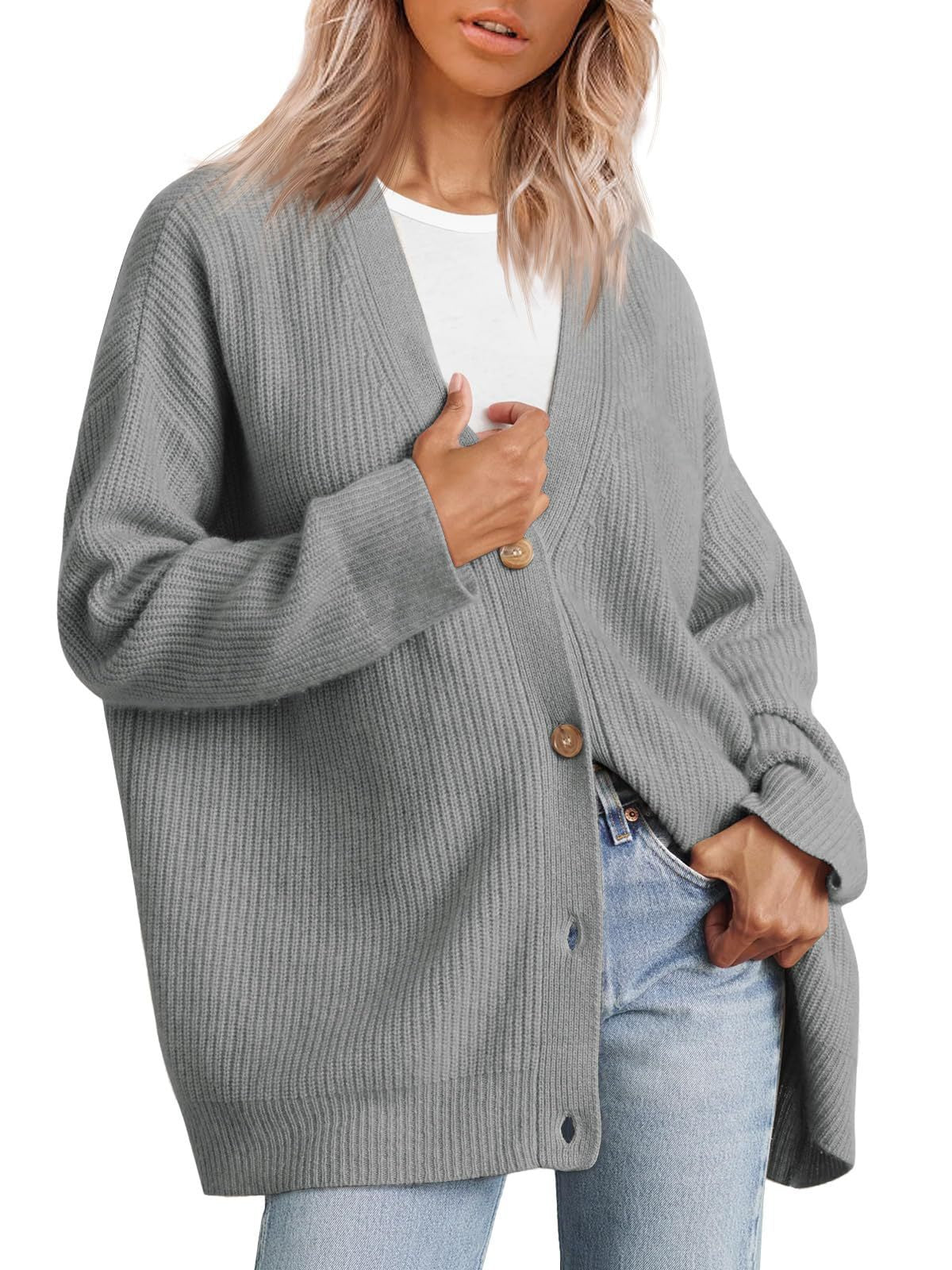 Damen - Gestreifte Strickjacke mit Knopfleiste - Weichem Strickstoff - Klassisches Design - Entspannte Passform