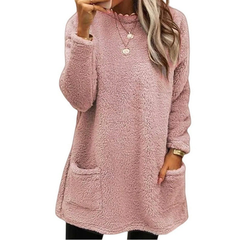 Damen - Weit geschnittener Fleece-Pullover - Praktischen Taschen - Warm und bequem für jeden Tag