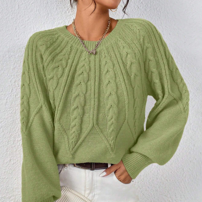 Damen - Strickpullover - Zopfmuster - Weit geschnitten