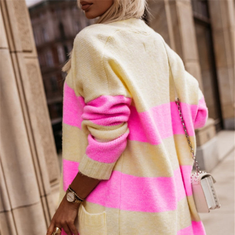 Damen - Stylischer Strickmantel - Wollmischung - Modischer Look mit Bold Stripes - Perfekt für jeden Anlass