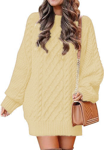 Frauen - Großer Lässiger Strickpullover - Zopfmuster aus weicher Wolle - Bequemer Modehit für den Alltag