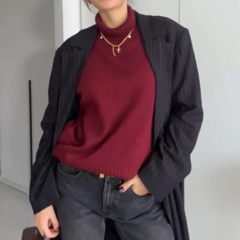 Damen - Pullover - Hohem Kragen - Kuscheliger Übergrößen Stil - Perfekt für kalte Tage