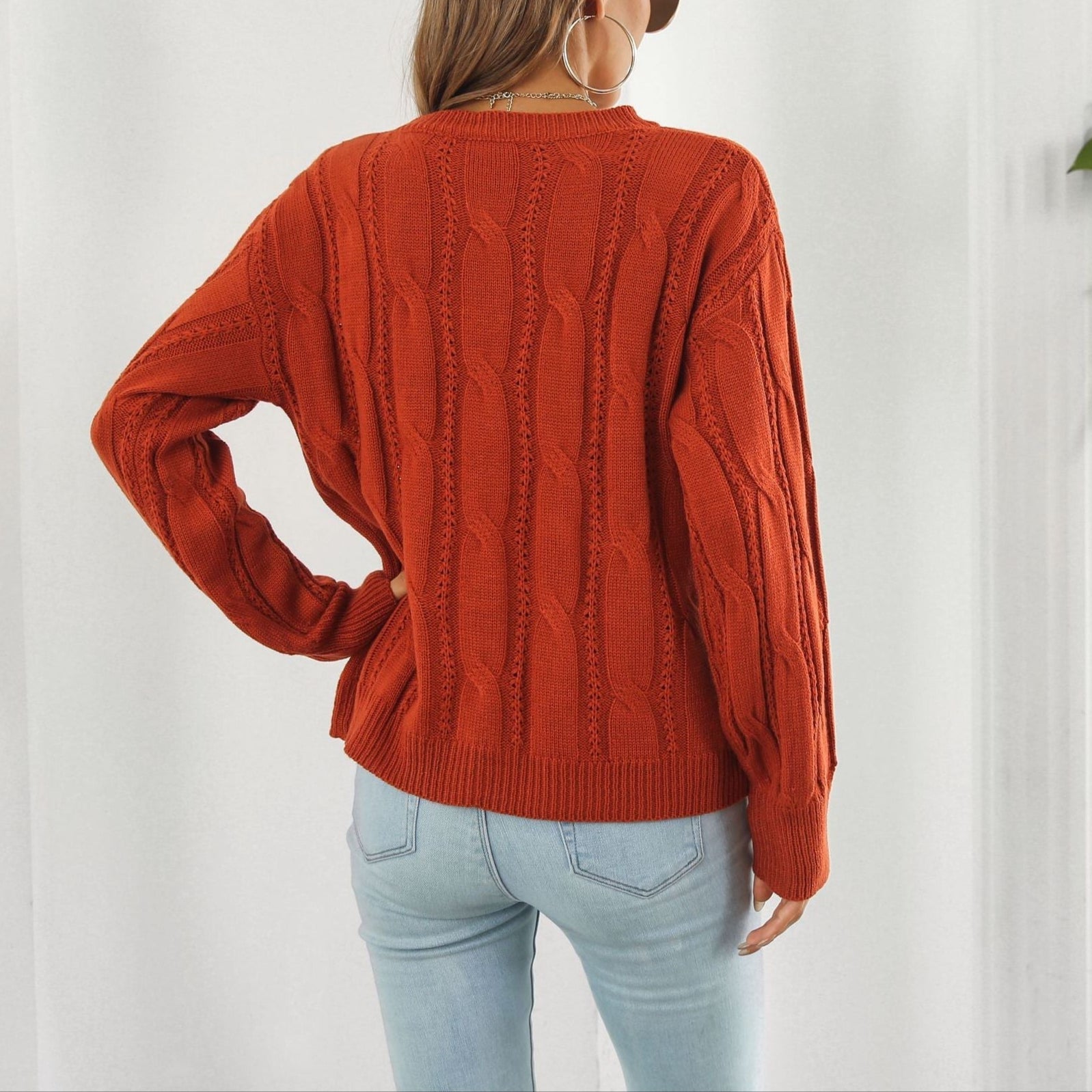 Damen - Strukturierter Zopfmuster Strickpullover - Baumwollmischung - Gemütlicher Style für jeden Anlass