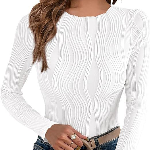Damen - Langärmeliges Top - Wellenmuster - Stilvolles Design für jeden Anlass - Trendy Mode