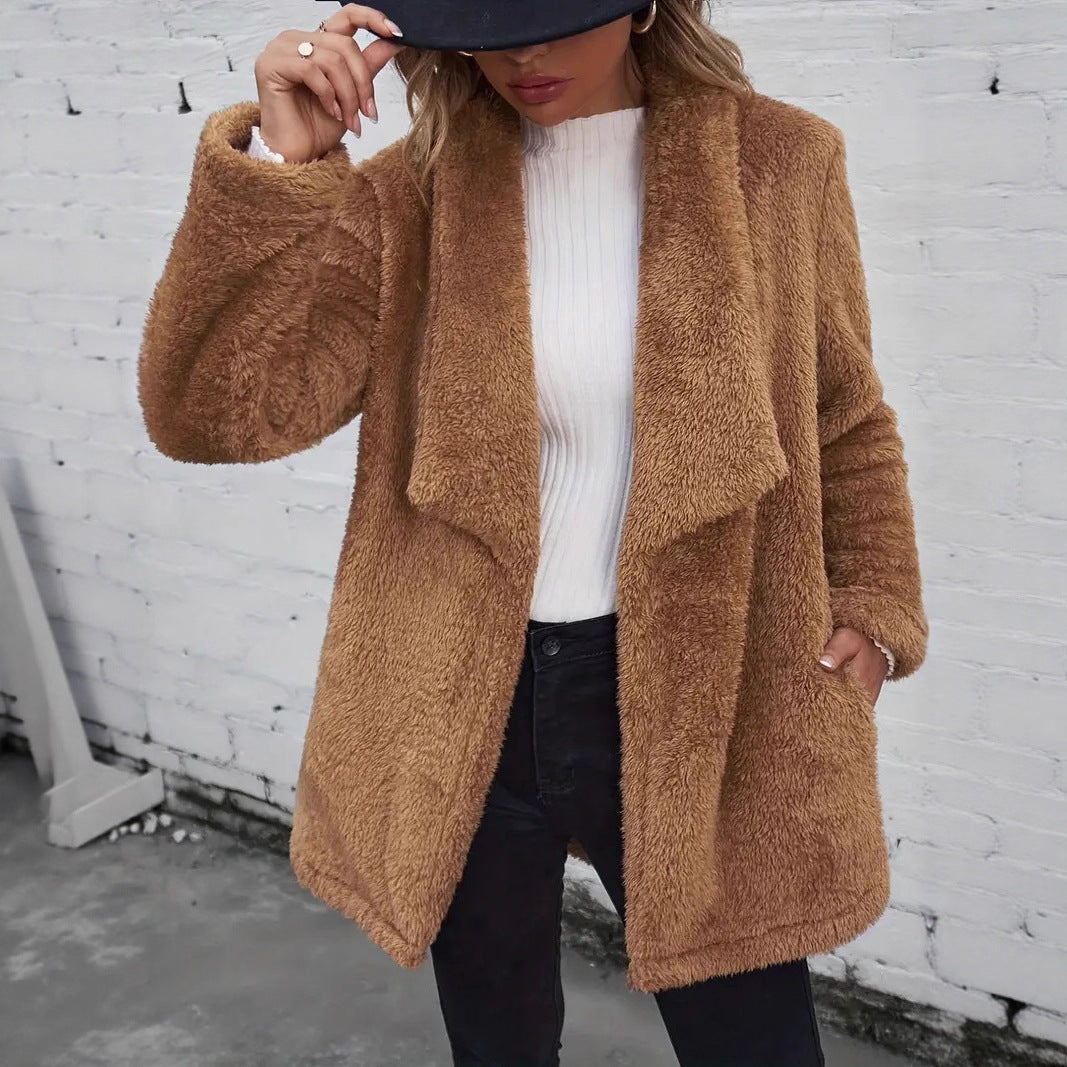 Damen - Flauschiger offener Mantel - Weicher Überwurf - Gemütlichem Material - Perfekt für jeden Anlass