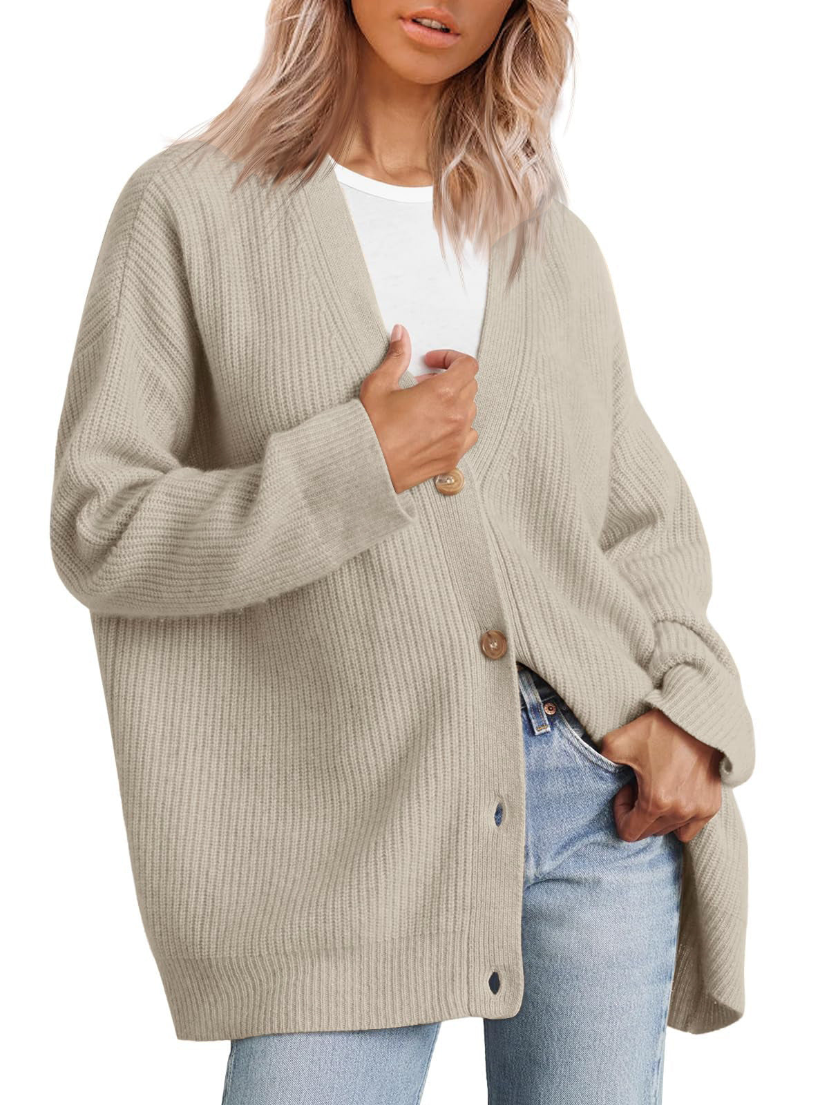 Damen - Gestreifte Strickjacke mit Knopfleiste - Weichem Strickstoff - Klassisches Design - Entspannte Passform