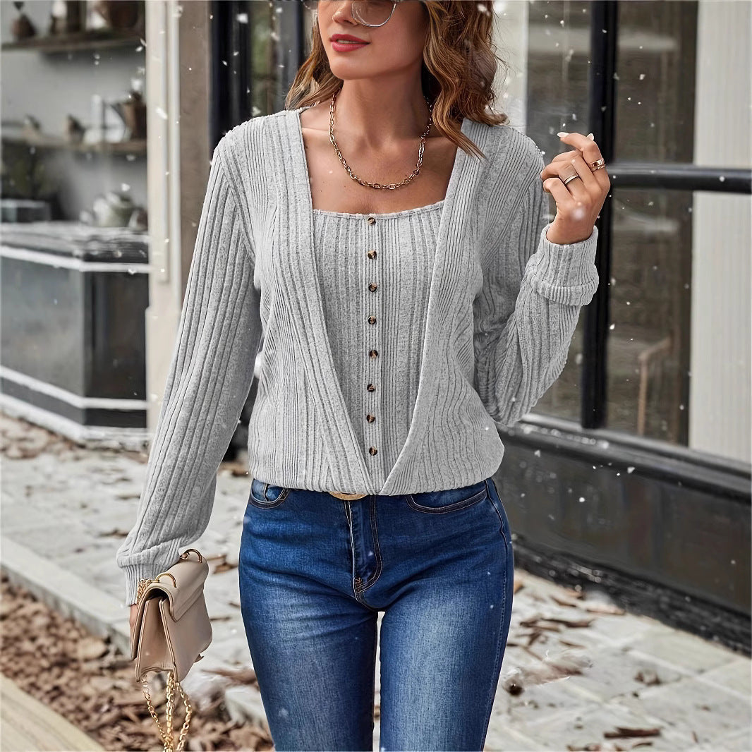 Damen - Strickjacke mit tiefem V-Ausschnitt - Elegante Knopfleiste - Vielseitige Mode für jeden Anlass