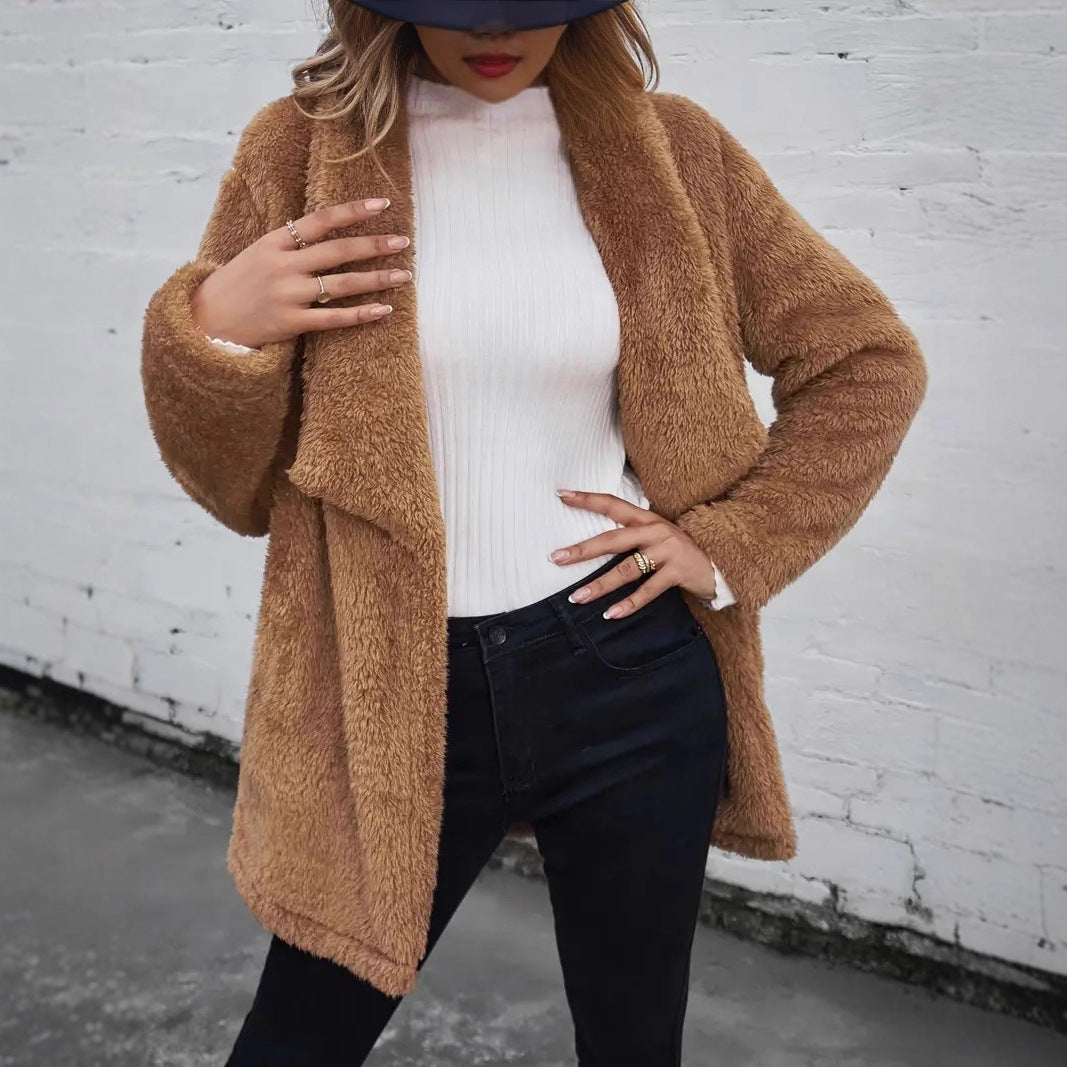 Damen - Flauschiger offener Mantel - Weicher Überwurf - Gemütlichem Material - Perfekt für jeden Anlass
