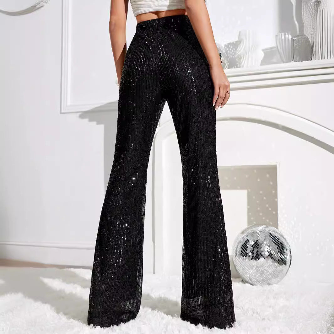 Damen - Hochtaillierte Hose - Glitzerdetails - Stilvoller Look für besondere Anlässe