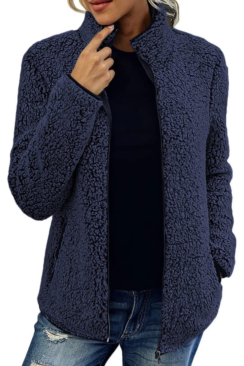 Damen - Flauschige Fleecejacke - Hoher Kragen - Weich und Warm - Perfekt für die kühlen Tage
