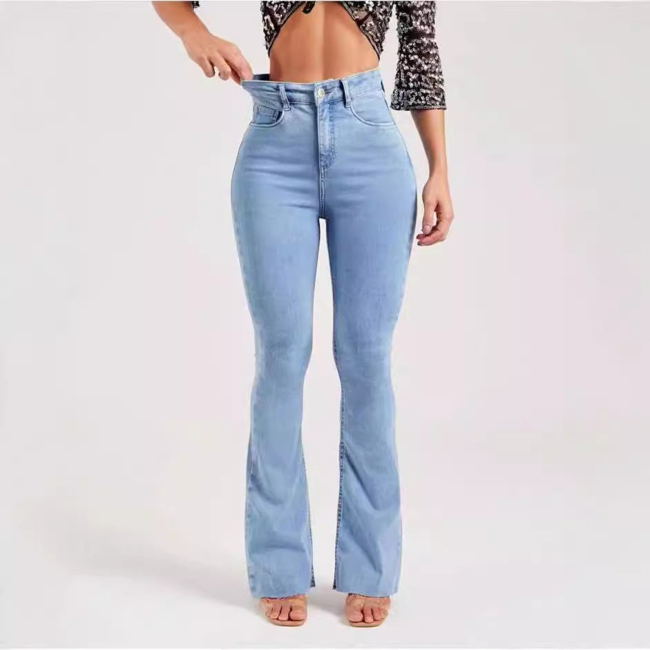 Damen - Dehnbare Jeans - Denim - Ausgestelltem Bund - Hohe Taille für ultimativen Komfort und Stil