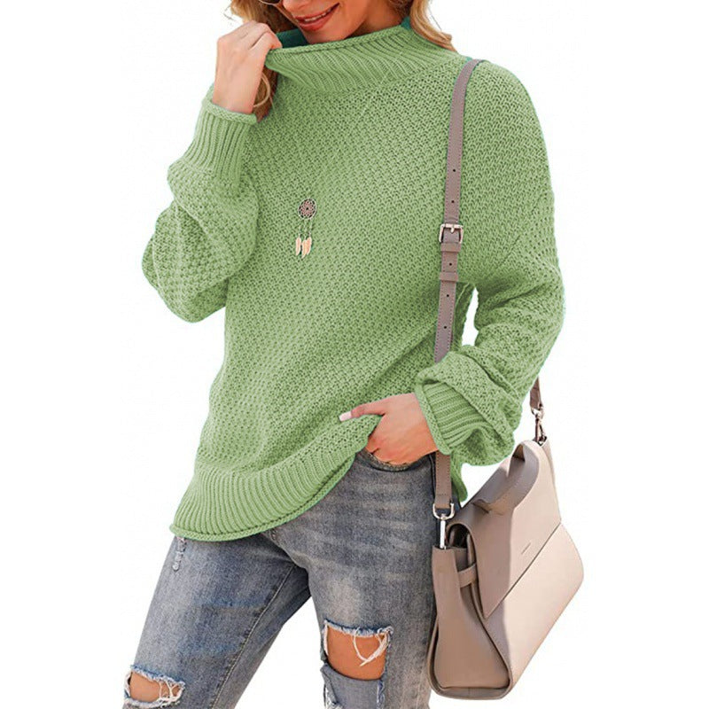 Damen  - Bequemer Grobstrick Pullover - Hoher Kragen - Bequemer Style für jeden Anlass