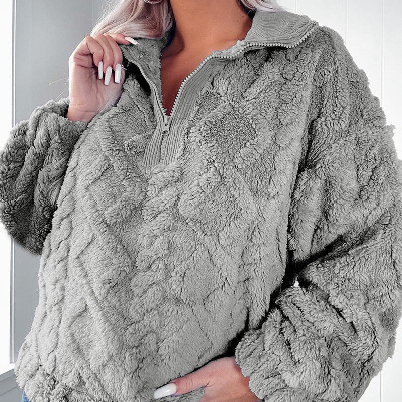 Damen - Fleece Pullover - Hoher Kragen - Halbreißverschluss - Bequem und Warm für jede Gelegenheit