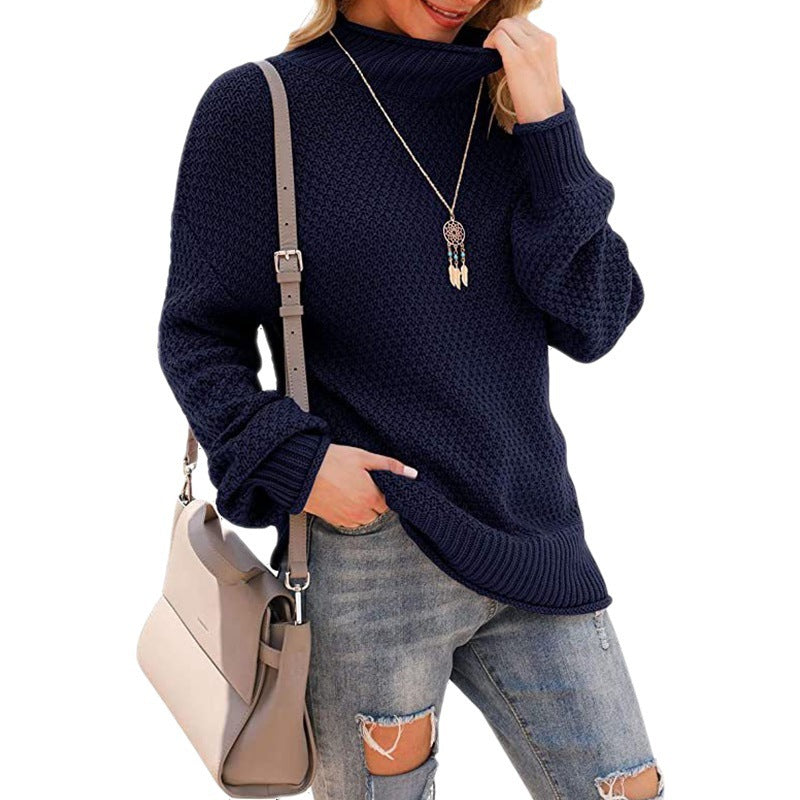 Damen  - Bequemer Grobstrick Pullover - Hoher Kragen - Bequemer Style für jeden Anlass