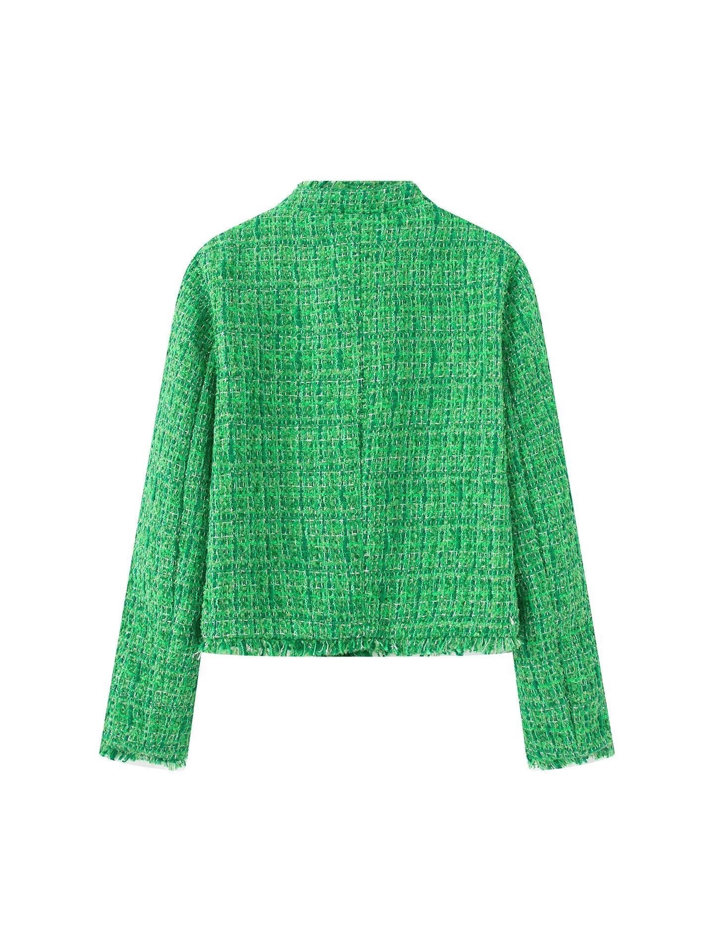 Damen - Stilvolle Kurze Jacke - Strukturierter Tweed - Elegante Übergangs für jeden Anlass