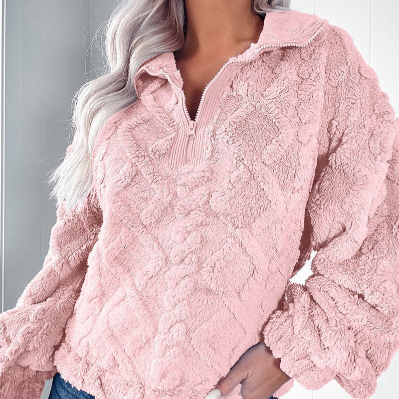 Damen - Fleece Pullover - Hoher Kragen - Halbreißverschluss - Bequem und Warm für jede Gelegenheit