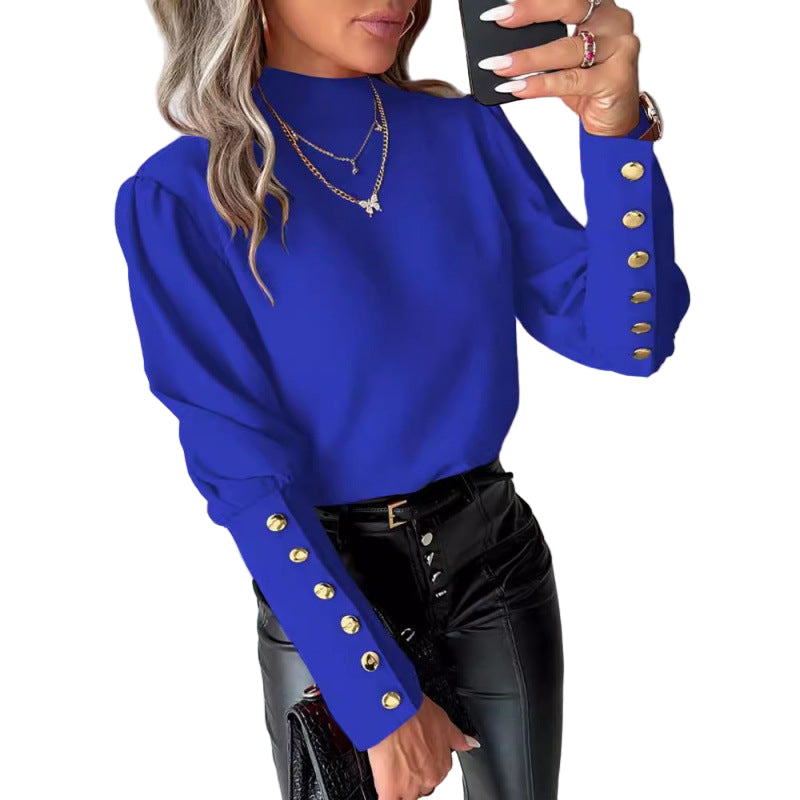 Damen - Elegante Bluse - Puffärmeln und Goldknöpfen - Stilvoll und Vielseitig für jeden Anlass