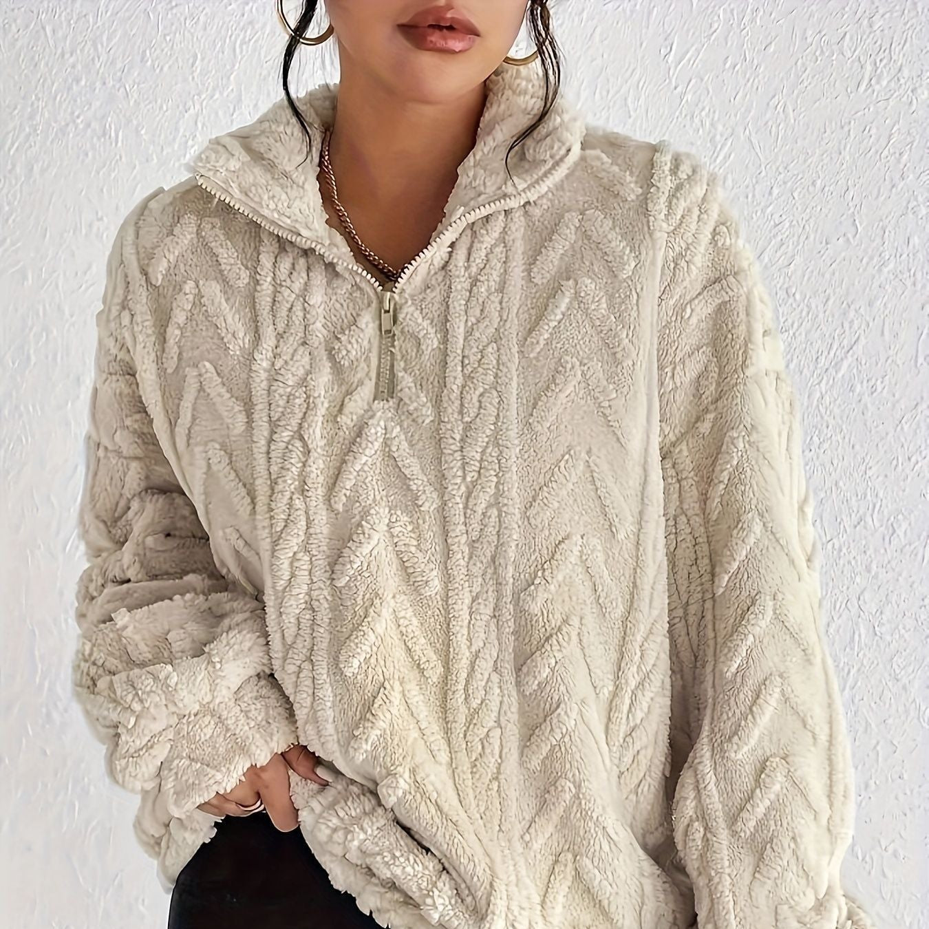 Damen - Fleece Pullover - Hoher Kragen - Bequem und Warm - Perfekt für kühle Tage